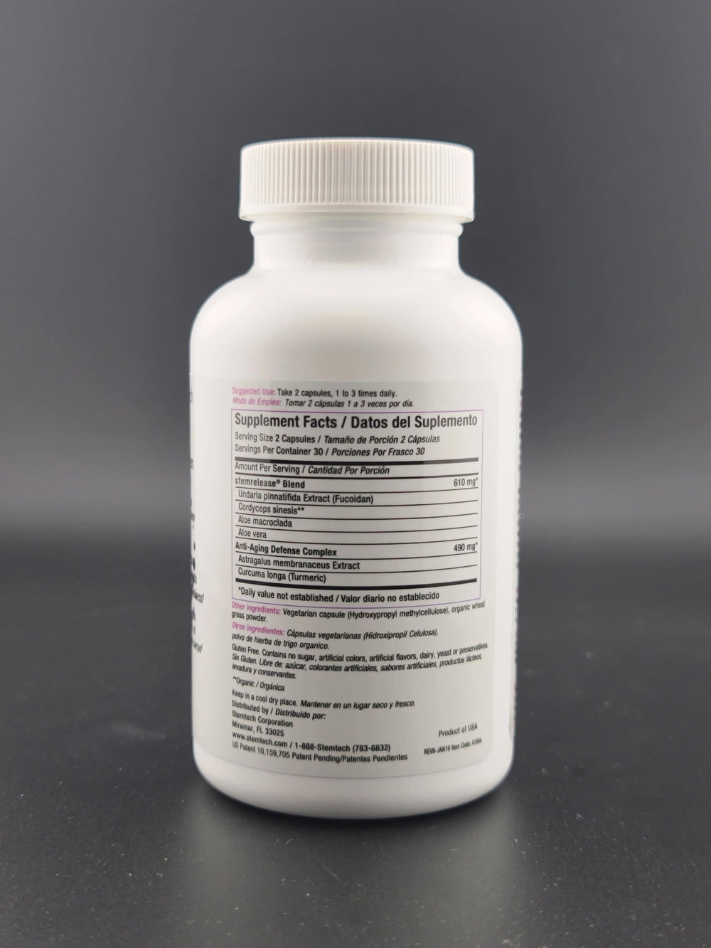 Stemtech Stemrelease3 capsules close-up showing smooth texture for daily use.