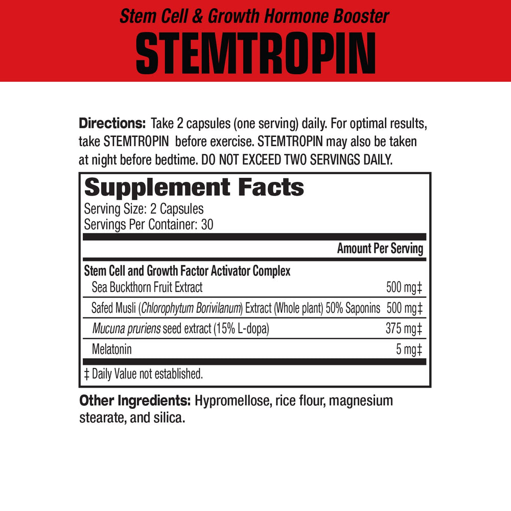 STEMTROPIN capsules closeup showing easy-to-swallow capsules for recovery support