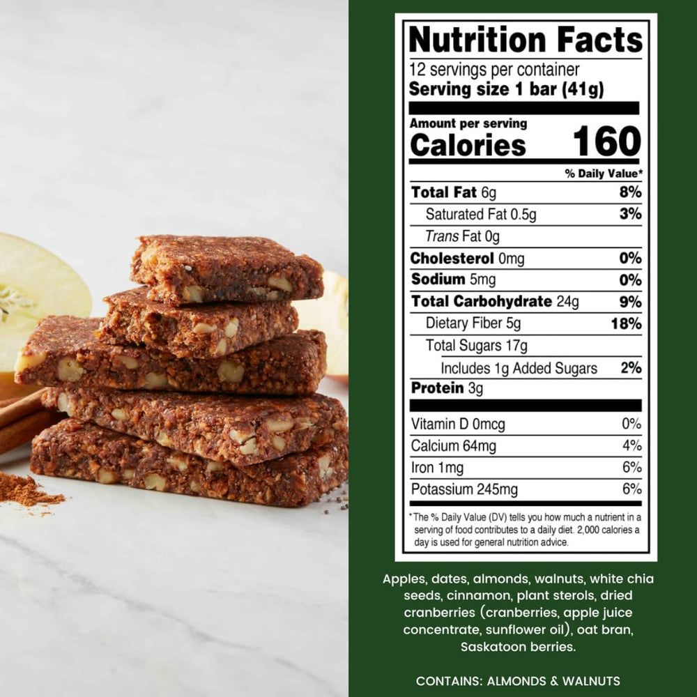 Step One Apple Cinnamon Bar pack shot reveals gluten-free, vegan, and Non-GMO labeling.