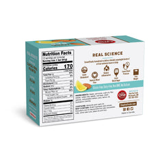 Step One Lemon Almond Bar nutrition facts card showing fiber and omega-3.