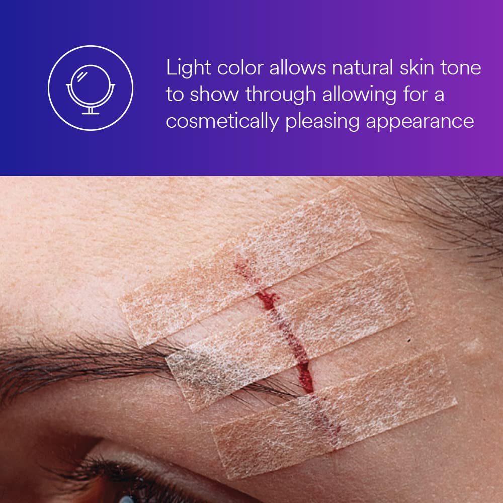 Close-up of Steri-Strip texture shows breathable nonwoven backing.