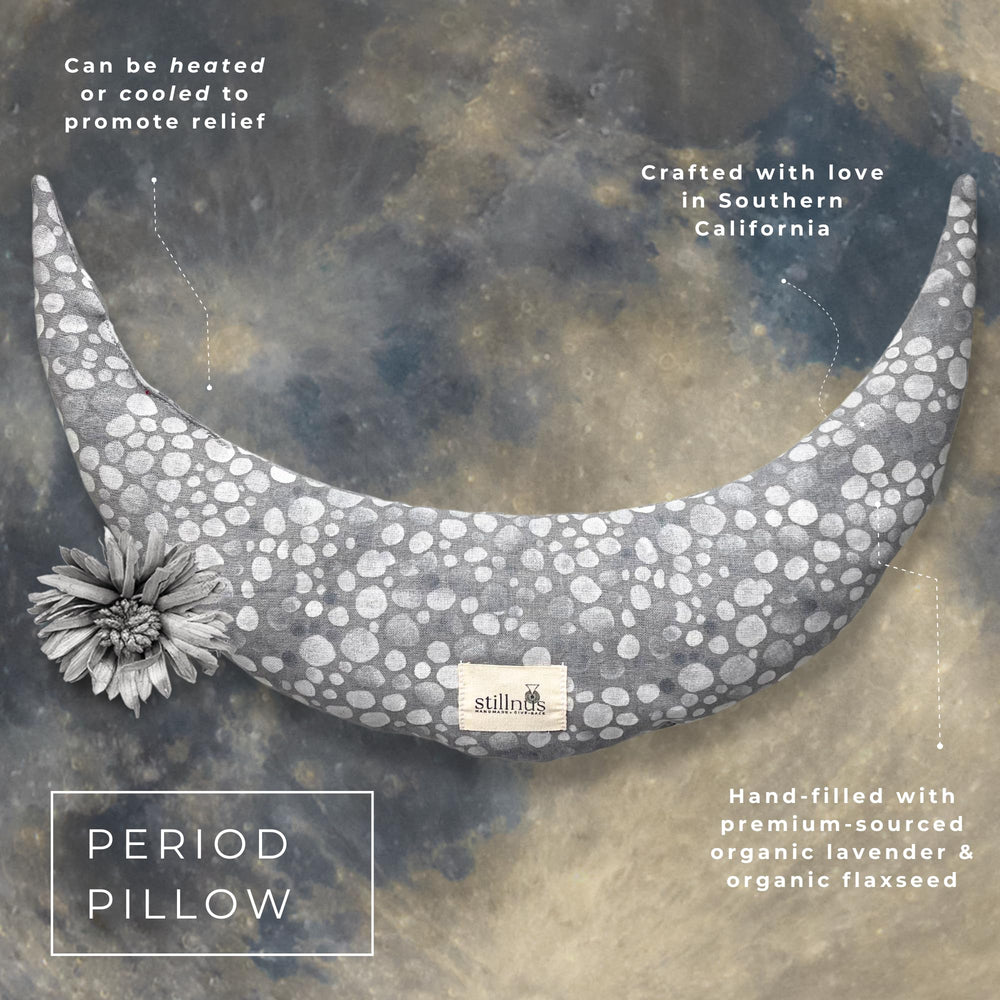 Stillnus Crescent Moon Pillow front view shows breathable cotton and weighted feel for comfort.