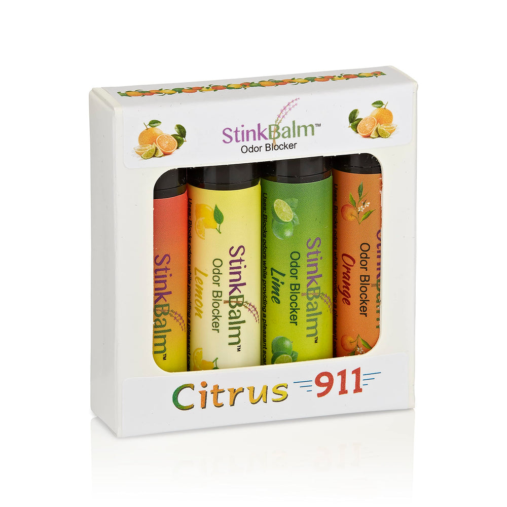 StinkBalm odor blocker Citrus 911 pack image, compact kit for quick odor defense on the go.