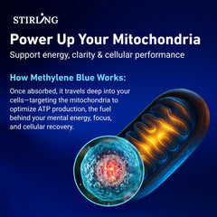Close-up of STIRLING Methylene Blue gummy, gradual-release texture for steady daily support