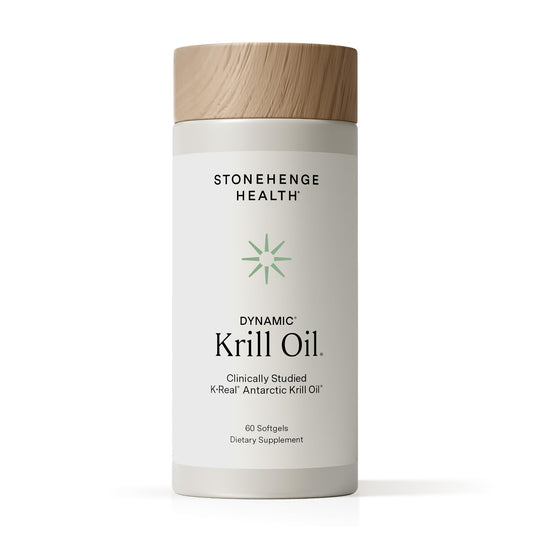 Stonehenge Dynamic Krill Oil 1600mg bottle; triple strength omega-3 for heart health