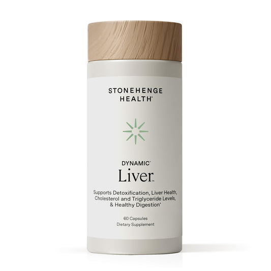 Stonehenge Health Dynamic Liver bottle closeup showing Siliphos milk thistle benefits