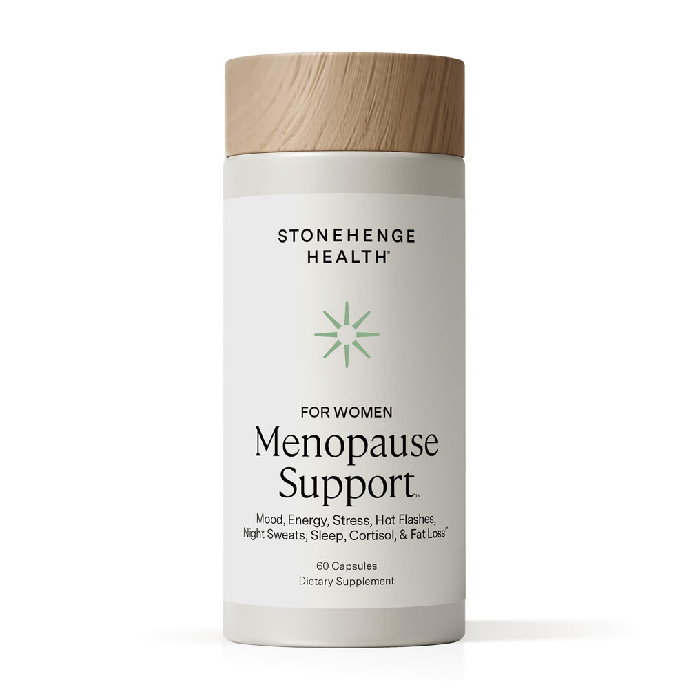Stonehenge Health menopause support bottle front for daily mood and energy.