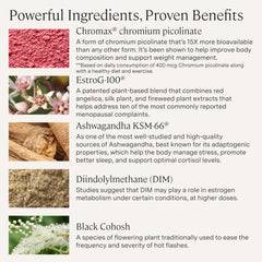 Stonehenge Health ingredients list featuring Chromax chromium and ashwagha for balance.