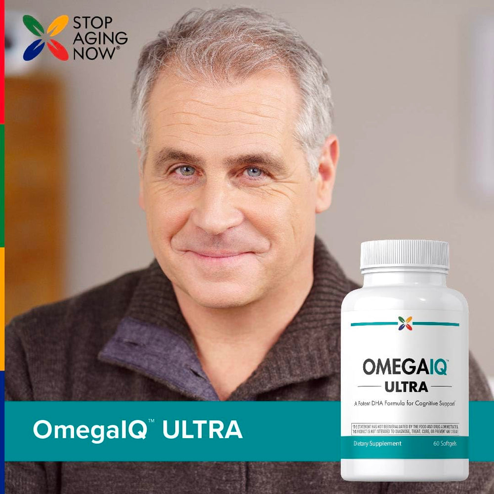 Stop Aging Now Omega-3 bottle image emphasizing purified oil appearance