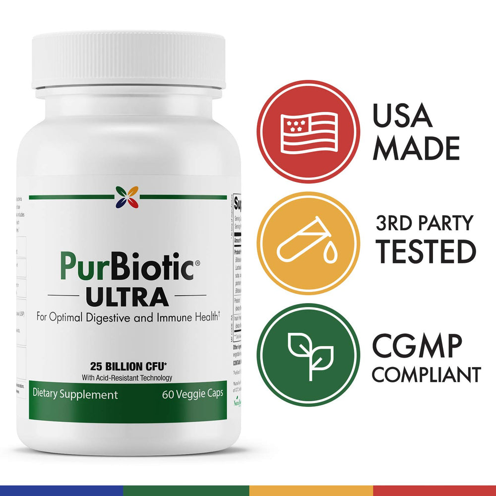 Stop Aging Now PurBiotic Ultra capsules closeup showing vegan-friendly capsules.