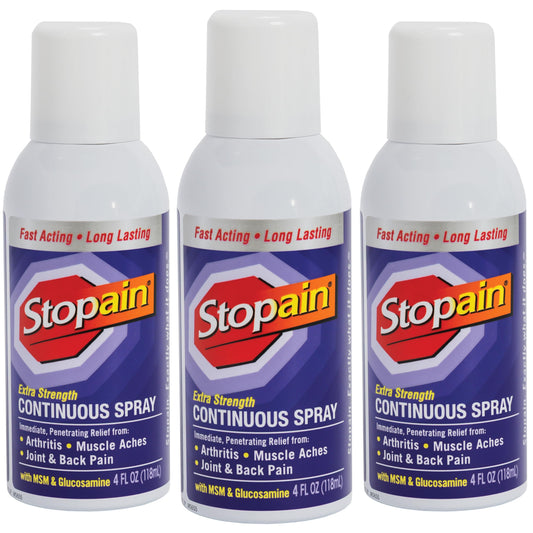 Stopain Pain Relief Spray bottle front view, USA-made formula ready for fast joint relief.