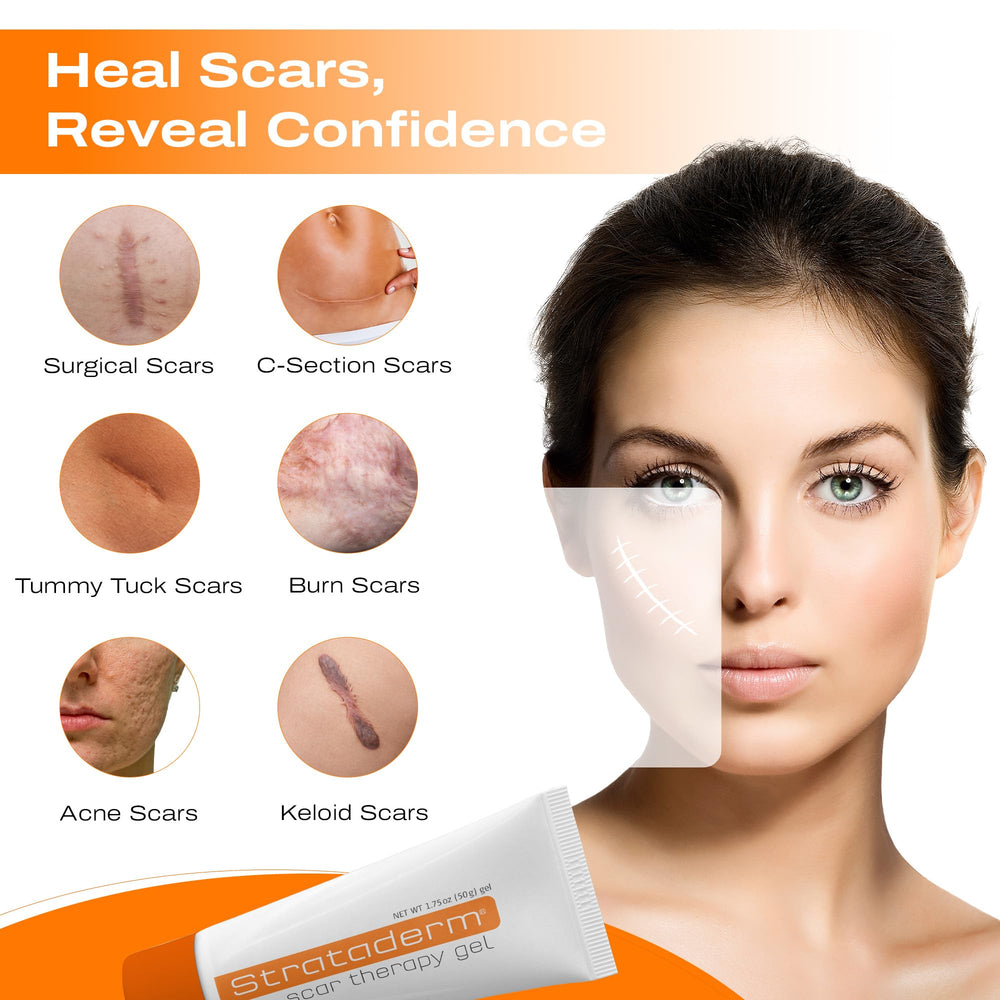 Strataderm scar gel application thin layer demonstrates gentle daily treatment.