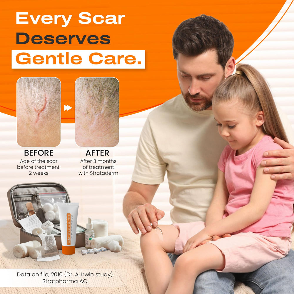 Strataderm scar gel on scar surface highlighting smoother texture and redness reduction.