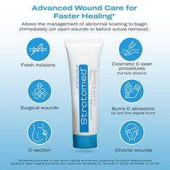 Stratamed self-drying gel application close-up shows even coverage on damaged skin.
