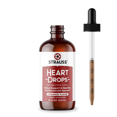 Strauss Naturals Heart Drops bottle with cinnamon flavor supports daily heart wellness.