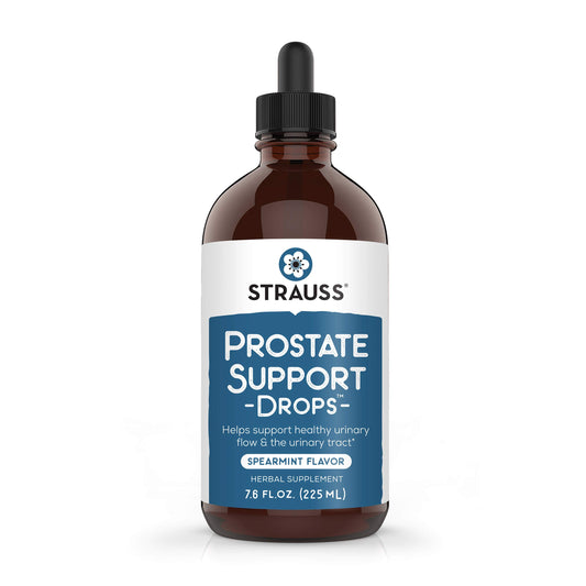 Strauss Naturals Prostate Support Drops bottle with dropper for precise dosing.