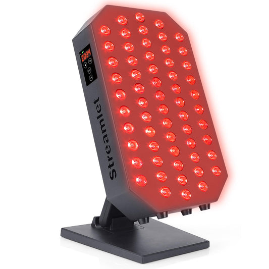 Streamlet red light panel illuminating the face for facial care and skin glow.