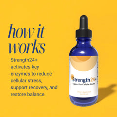 Strength24 Vitality Drops being poured from a dropper for fast absorption.