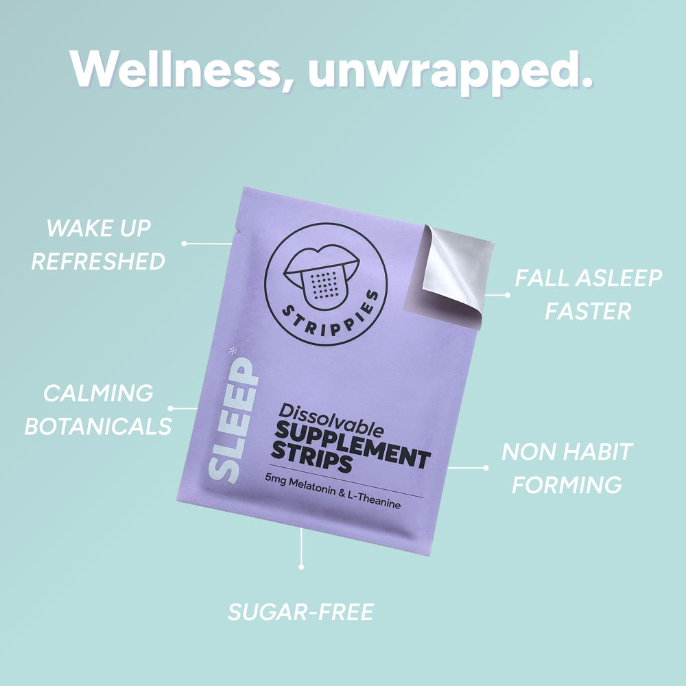 STRIPPIES botanical-blend sleep strip with lavender and chamomile for calming use.
