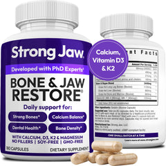 Strong Jaw Bone Restore bottle with capsules for daily bone support.