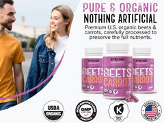 Strong Organics Beet Carrot Juice Caps capsule closeup reveals concentrated juice powder