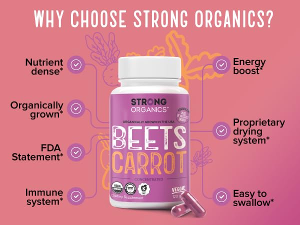 Strong Organics Beet Carrot Juice Caps USA farms highlight organic sourcing
