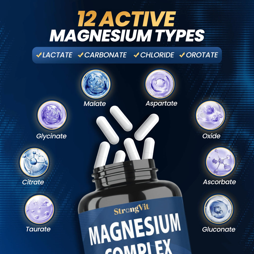 StrongVit capsules close-up showing easy-to-swallow magnesium capsules