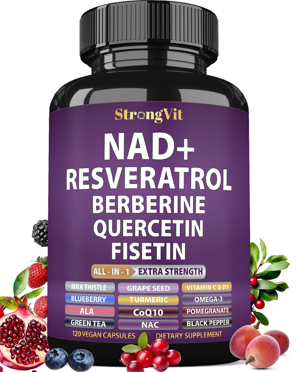 StrongVit NAD Resveratrol bottle on desk for daily wellness support