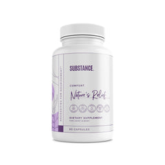 SUBSTANCE Nature's Relief bottle front highlights turmeric and ginger for joint support.
