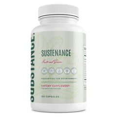 SUBSTANCE Nature's Sustenance greens bottle view, emphasizing US-made nutrition for daily vitality.