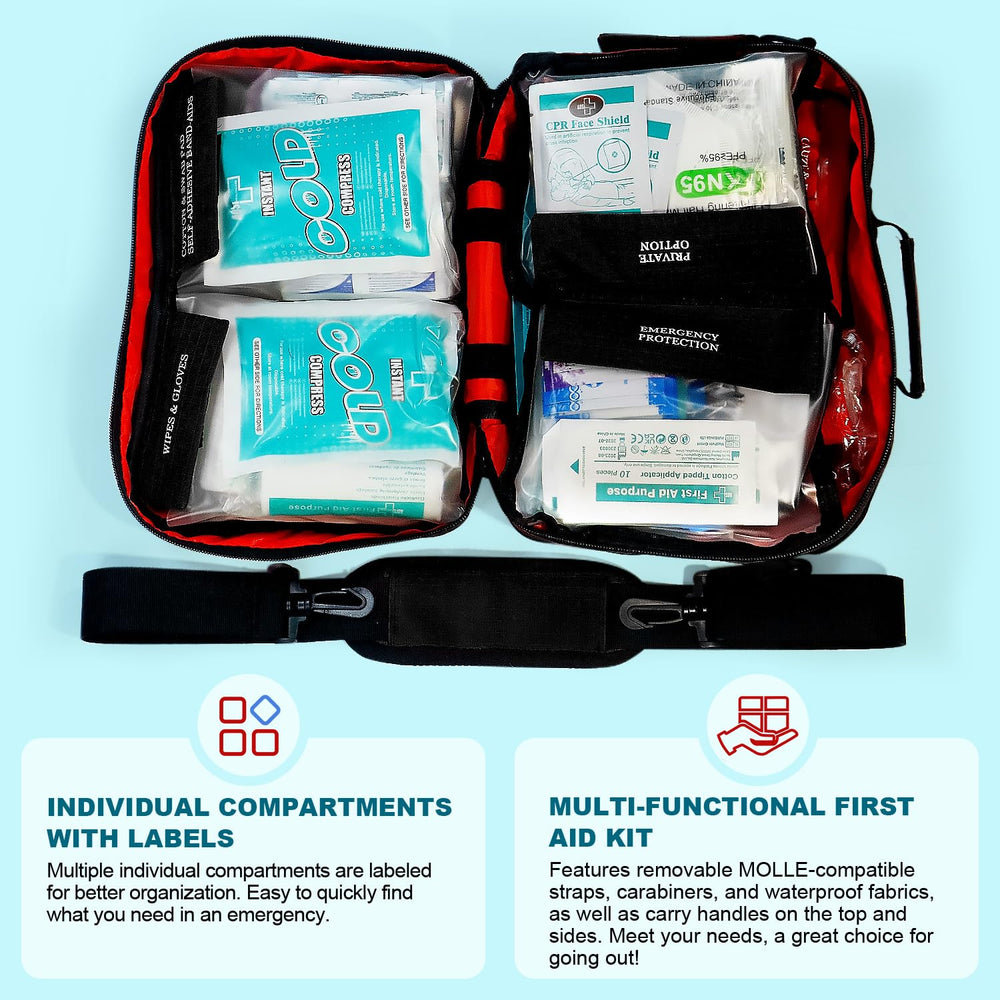 SuccorWare MOLLE-compatible system with straps enables hands-free transport.