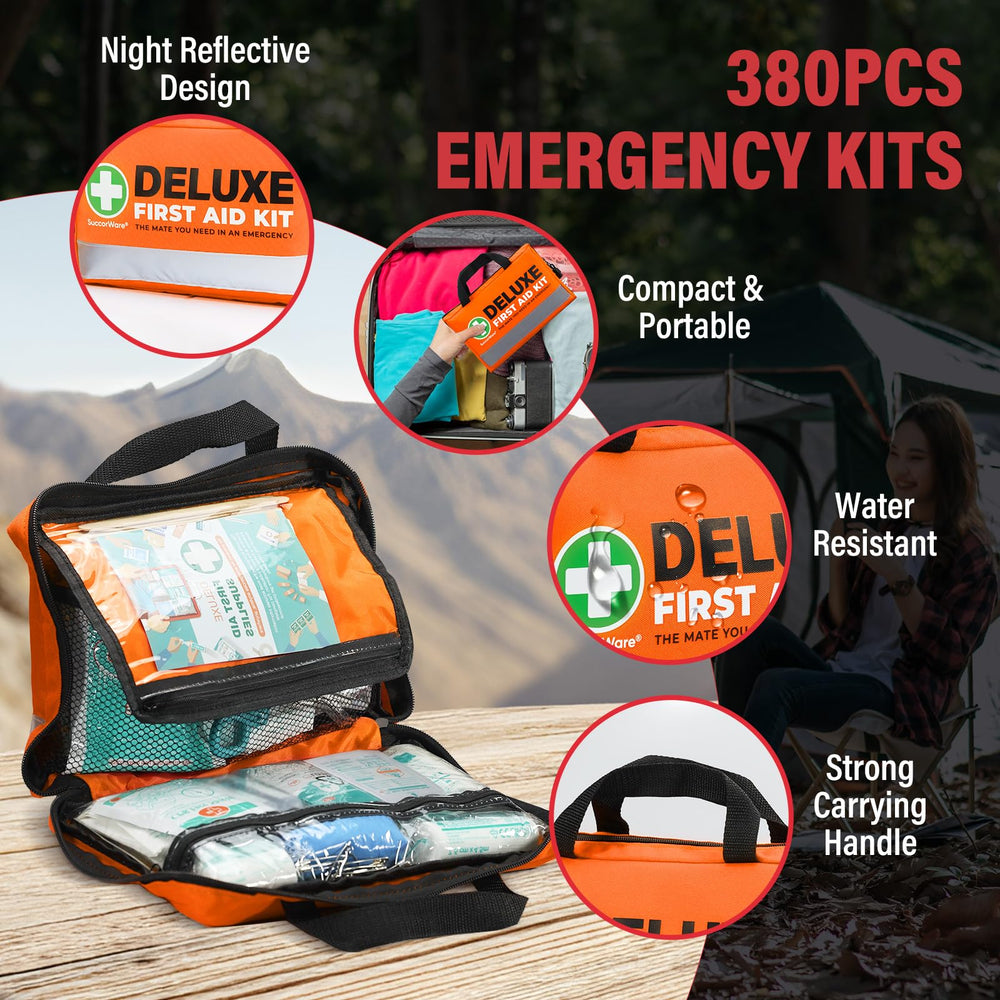 SuccorWare waterproof case first aid kit protects supplies in wet conditions.