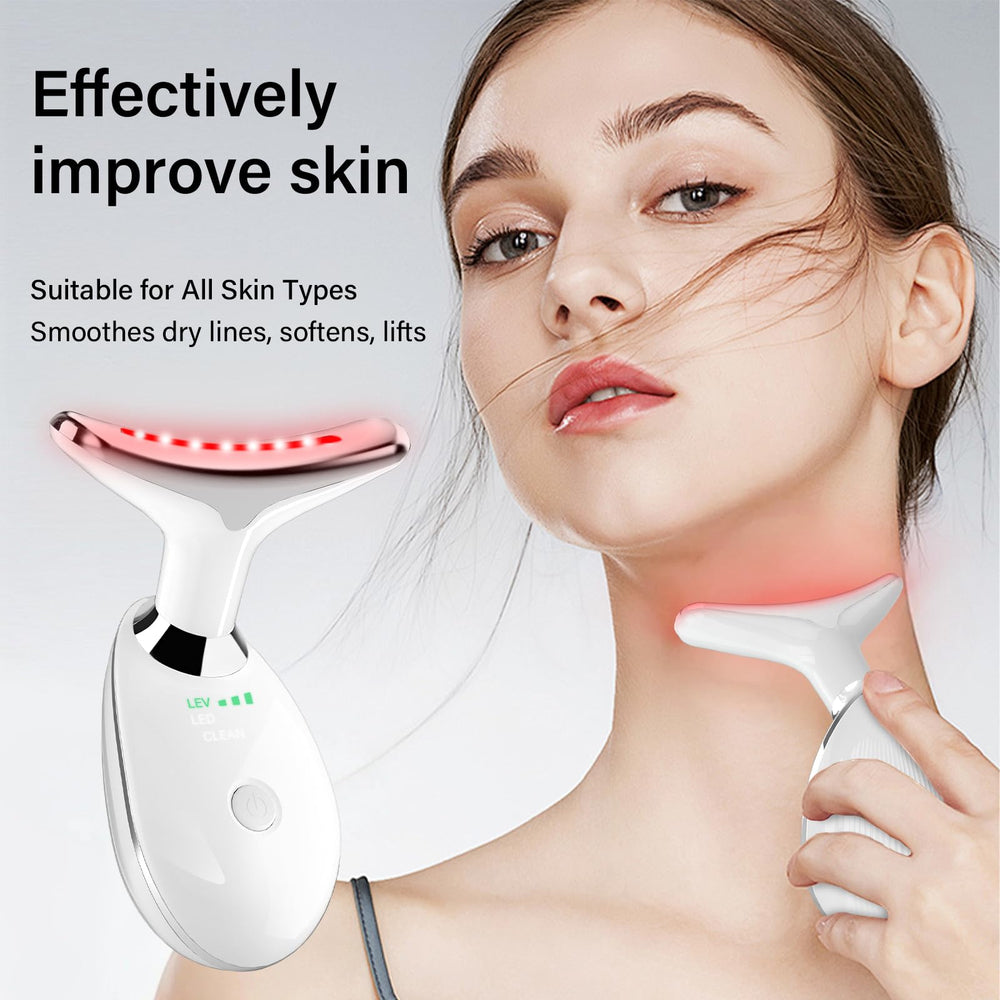 Suenohyu face-neck massager white in use on the face with ergonomic grip