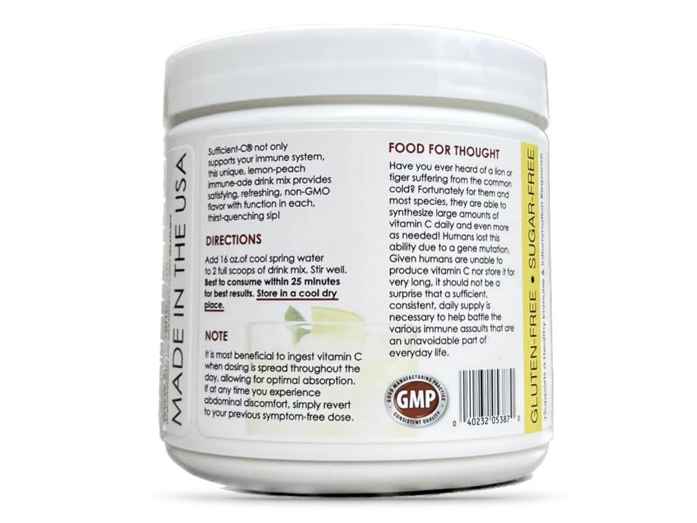 Sufficient-C sugar-free formula stevia-sweetened lemon-peach flavor