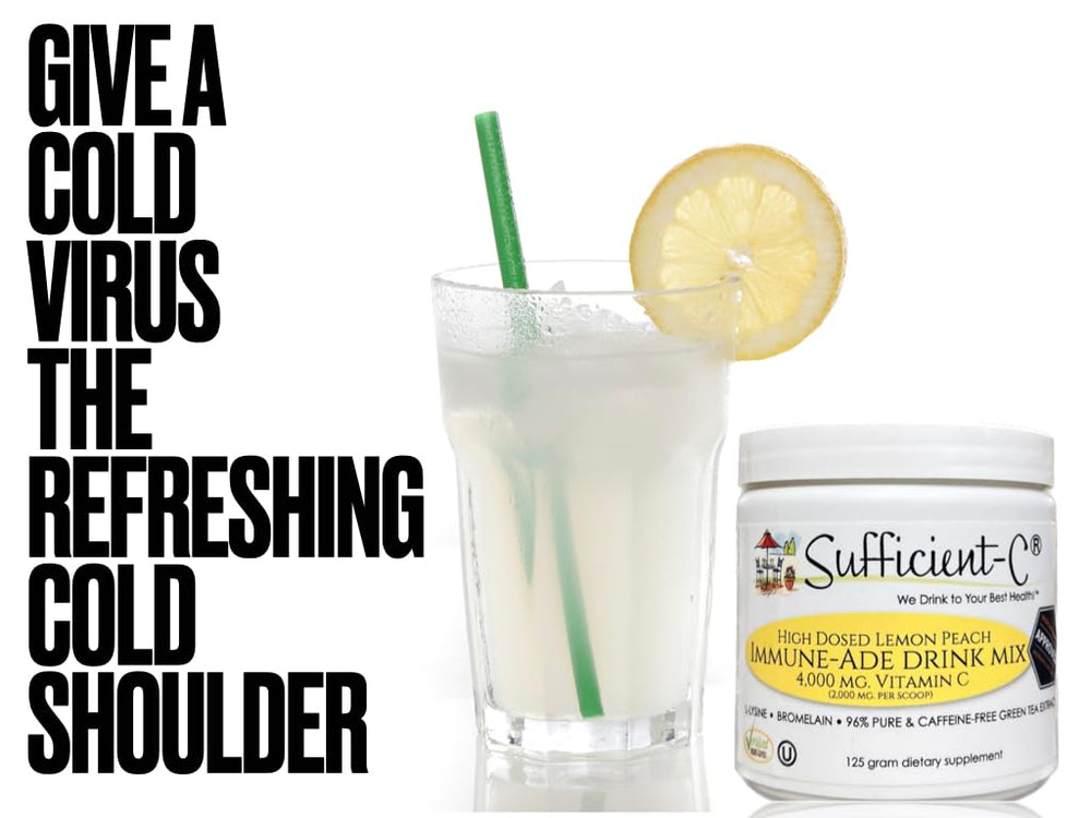 Sufficient-C lysine and bromelain blend imagery emphasizes immune-support ingredients.