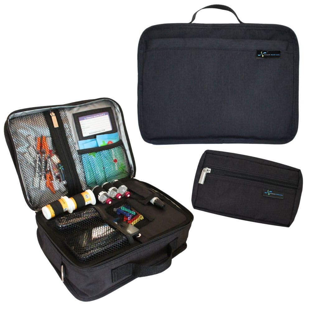 Sugar Medical insulated diabetes travel bag opened to reveal organized pockets.