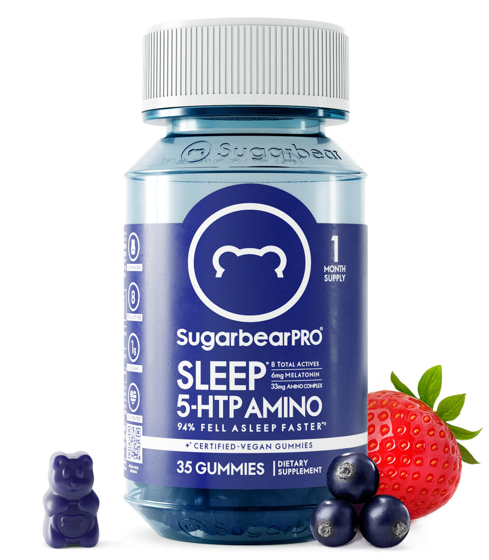 SugarBearPro Sleep Gummy bottle front for vegan sleep support.