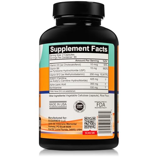 SugarMD Neuropathy supplement ingredients alpha-lipoic acid highlight support.