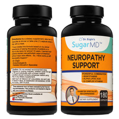 SugarMD Neuropathy supplement bottle front supports daily nerve care.