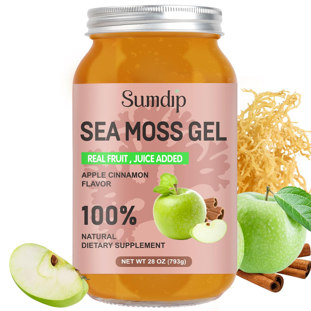 SumDIP Sea Moss Gel jar with apple cinnamon showing mineral-rich nutrition