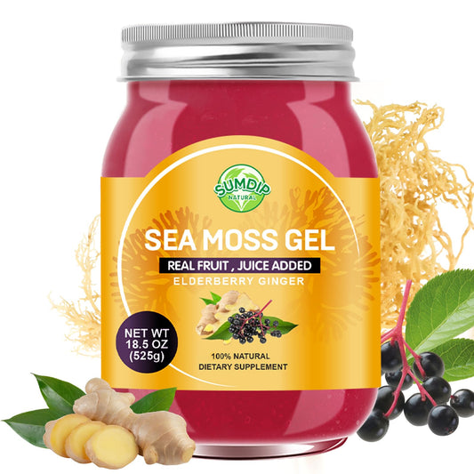 SumDIP Seamoss Gel jar label highlighting raw Irish seamoss for daily wellness support