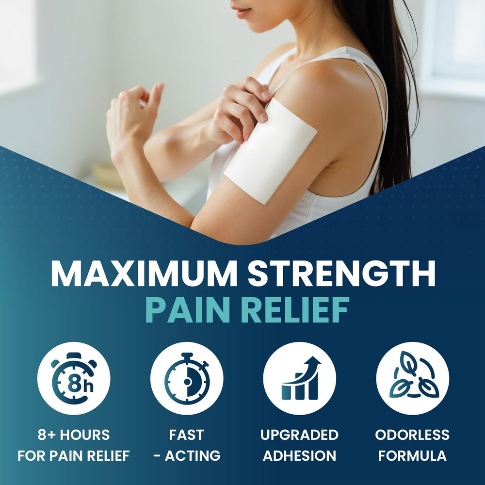 Sumifun patch on shoulder close-up shows strong adhesion for reliable relief.