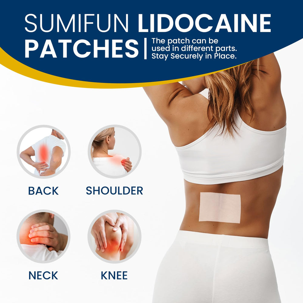 Sumifun patch on the shoulder for quick, portable comfort during daily activities.