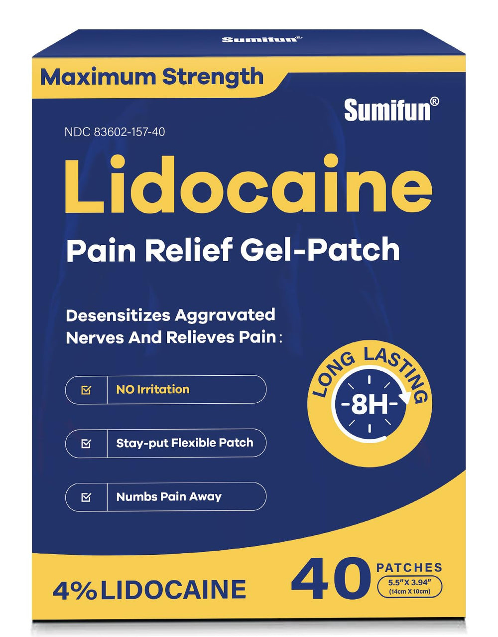 Sumifun 4% lidocaine patches packaging close-up for easy planning