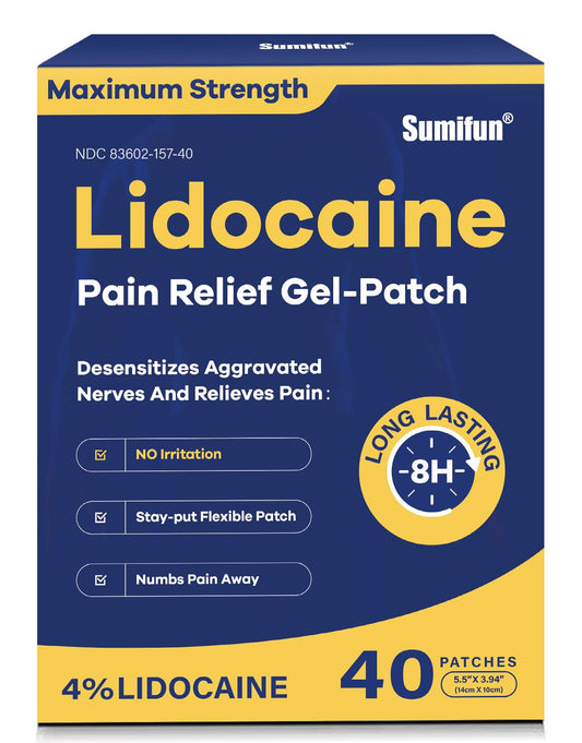 Sumifun 4% lidocaine patches packaging close-up for easy planning