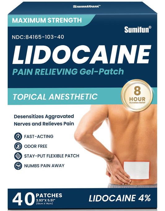 Sumifun 4% Lidocaine Patches with strong adhesion for secure wear during activity.