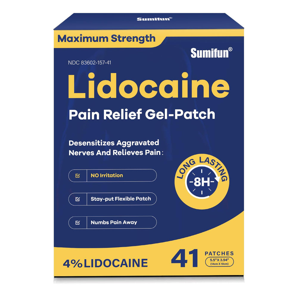 Sumifun 4% lidocaine patches in vacuum packaging for freshness and easy transport.
