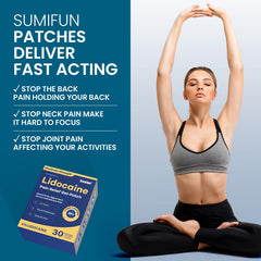 Sumifun lidocaine patches applied to knee area for localized relief.