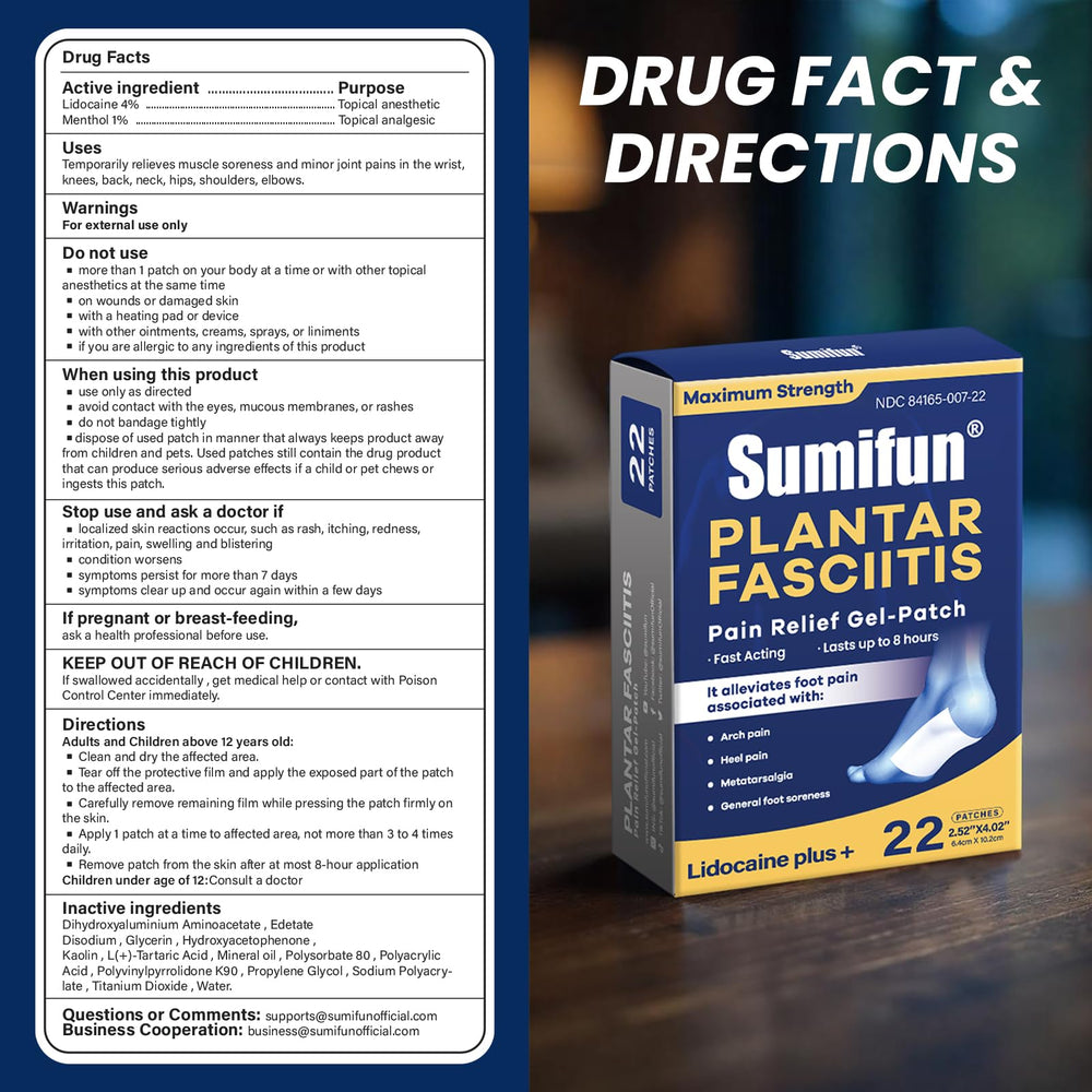 Sumifun lidocaine patches on heel area providing targeted comfort