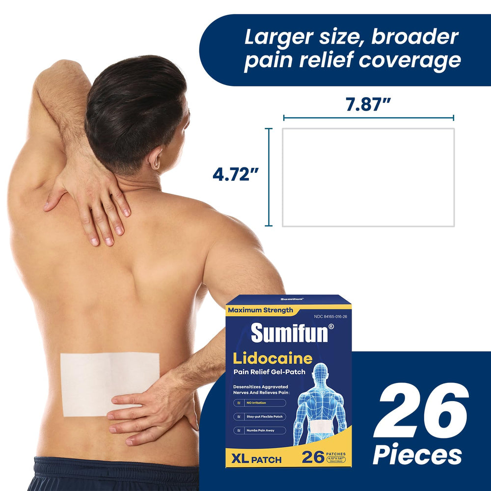 Sumifun XL Lidocaine patch close-up showing its large-area coverage.
